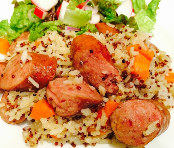 Pressure cooker quinoa rice with sausage