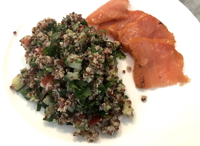 Quinoa cilantro tabbouleh with smoked salmon